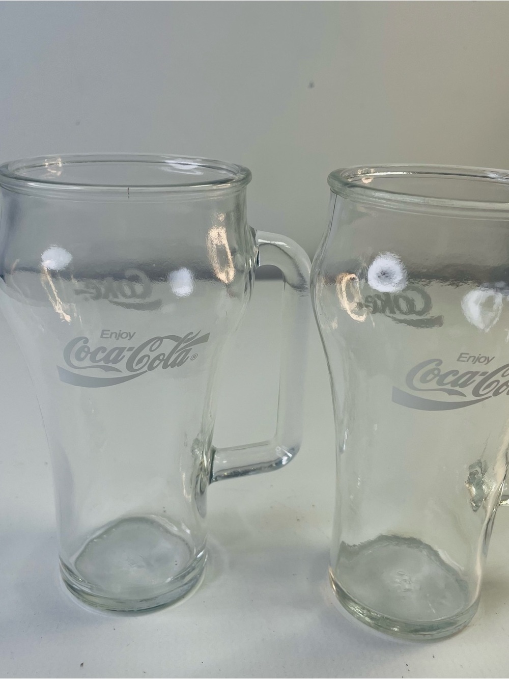 Coca Cola Clear Glass Mug Set with Etched Logo vintage